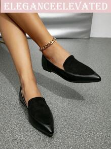 Women's New Flat Shoes, Simple Fashionable Casual Generous Street Commute Plain Pointed Toe Flat Shoes - Black - View 1
