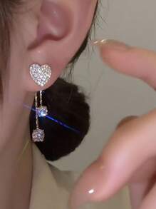 1 Pair Premium Romantic Heart-Shaped Rhinestone Asymmetric Stud Earrings For Women - Gold - View 2