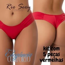 Kit 5 Double-Sided Thong Panties Microfiber Polyamide Thong, Ideal Comfort, Women's Lingerie - Đỏ - Xem 2