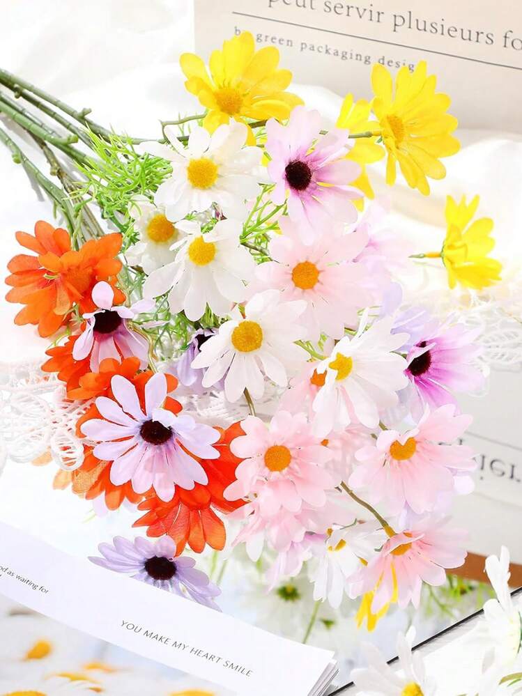 3 件人造雏菊花，52 厘米/20.47 英寸荷兰雏菊带茎假花，适用于家庭婚礼装饰、餐桌中心装饰、花瓶插花场景布置、春夏装饰礼物生日毕业典礼、花园装饰、户外植物、园艺、假花 - 彩色 - 查看 4