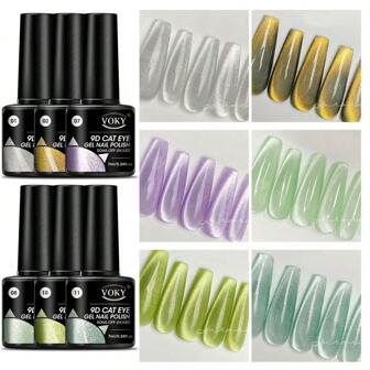 Set de 6 piezas de kit de gel magnético de ojo de gato, esmalte de gel UV con efecto hermoso de ojo de gato