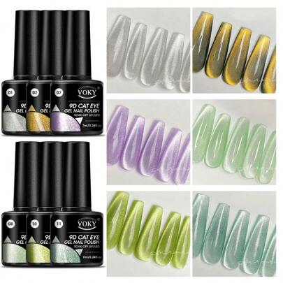 Set de 6 piezas de esmalte de uñas de gel magnético con efecto de ojo de gato, gel UV, esmalte y gel de polímero con un hermoso efecto de ojo de gato