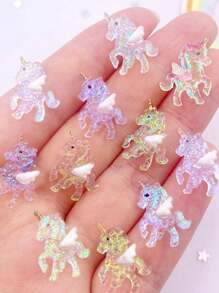 10pcs Hand Painted Mixed Resin Glitter Mini Colorful Pegasus Unicorn Flat Back Rhinestone Art Applique DIY Jewelry Making Scrapbook Decor Crafts Accessories Summer, School - Random mixed - View 2