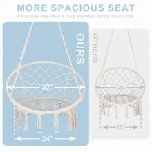 Silla colgante de hamaca beige de algodón con cuerda macramé, perfecta para uso interior y exterior - 1 - Ver 4