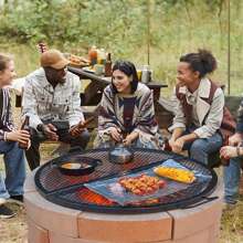 X-Marks Fire Pit Grill Grate, Foldable Round Cooking Grate, Heavy Duty Steel Campfire BBQ Grill Grid With Handle And Support X Wire, Portable Camping Cookware For Outside Party, 36 Inch Black - Black,Product Size: Φ36x1 in - 查看 1