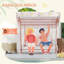 AIYAPLAY Columpio de Jardín Exterior para Niños de +3 Años Balancín de Jardín Exterior de 2 Plazas con Toldo Ajustable Arnés de Protección y Estampados Bonitos 112x75x120 cm - Rosa - Ver 6