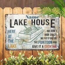 可定制复古金属湖畔小屋标志，带有个性化名称、船舶设计、优雅的墙壁装饰，8x12 英寸 - 彩色 - 查看 3