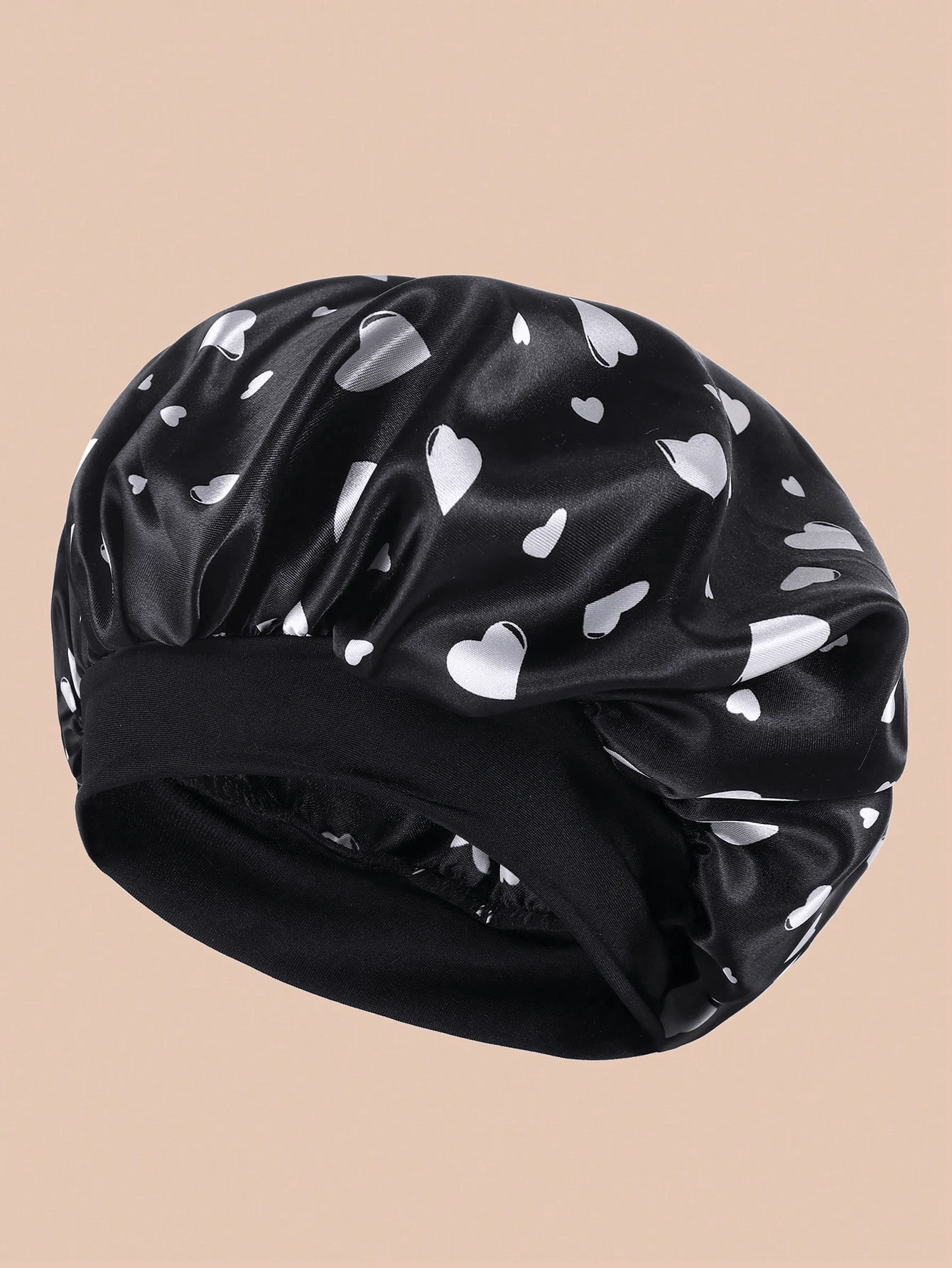 1 件时尚窄辫子无檐小帽，带心形印花 - 黑色愛心 - 查看 1