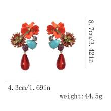 1 Pair Exaggerated Vintage Resin Flower & Water Drop Long Earrings, Stylish And Versatile For Spring/Summer
