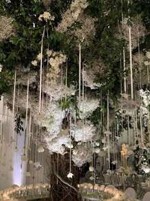 20 Pieces Each Wedding Decoration Hanging White Roses, Rose Waterfall Set With 10 White Roses + 10 Rolls Of 500cm Ribbon For DIY Wedding Decorations, Bridal Showers, Wedding Bouquets, Table Decorations, And Ceiling Decorations, Bridal Gift Party Birthday Supplies