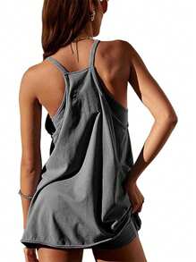 Women Athletic Mini Dresses Built-In Shorts Set Summer Sleeveless Sundress Hot Shot Mini Dress - 深灰色 - 查看 2