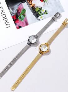 两只时尚创意小巧个性化女士石英表，圆形简约表盘，合金表带，适合姐妹、情侣、节日、派对、婚礼和日常佩戴，是送给女性的最佳礼物。 - 彩色 - 查看 6