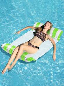 1 Piece Outdoor Fashion Inflatable With Net Two-Tube Straight Stripes Inflatable Hammock, Foldable Dual Purpose Backrest Floating Row, Summer Floating Lounger, Floating Bed Sofa, Water Recreation Lounger Floating Bed Pool Float - Multicolor - View 8