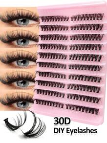 200Pcs D Curl 10 Rows 30D Individual Lash Clusters 8-16mm DIY Lash Clusters Extra Fluffy&Natural Look Reusable Individual Eyelash Extension For Self Use At Home Or On-The-Go For Daily Life&Wedding&Dating&Party&Music Festival