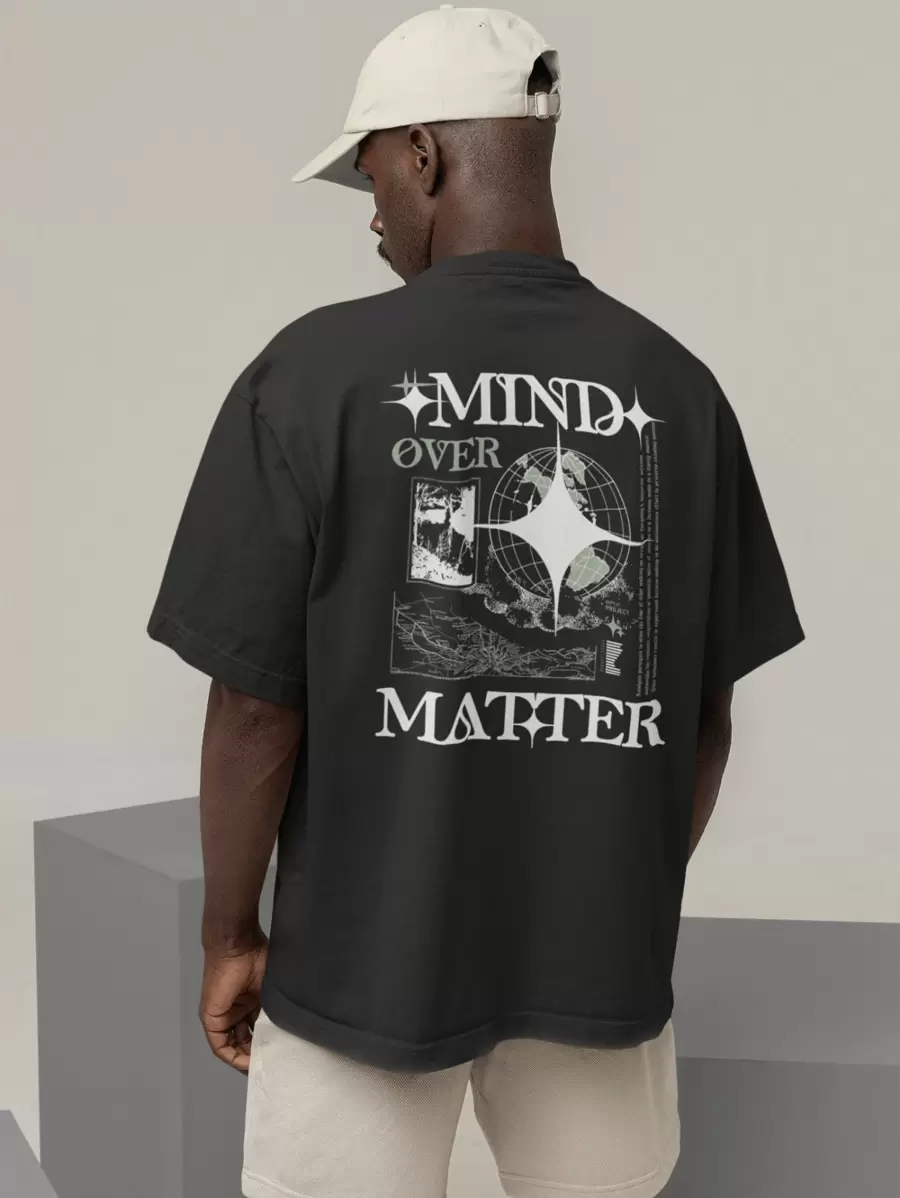 Oversized T-Shirt Turtleneck Unisex Streetwear 100% Cotton Urban Style Workout Casual Black And Off Whte Printed - 黑色 - 查看 1