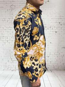 camisa para hombre manga larga con estampado barroco - Negro - Ver 2