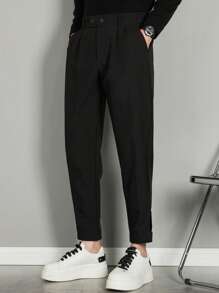 Men's Ice Silk Feeling Loose Straight Leg Slim Fit Ankle Length Solid Color Dress Pants, Flow Feeling - Black - View 4