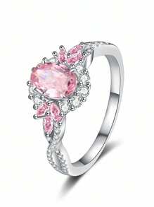 1 Stück S925 Sterling Silber eiförmiger Pink Diamant & 5A Kubikzirkonia Damen Ring