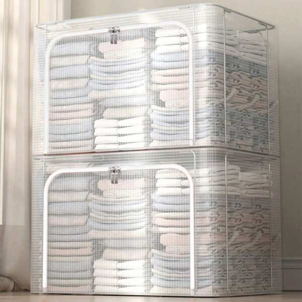 1pc 66L Transparent PVC Storage Box, Large Waterproof Steel Frame Household Clothes, Quilt Organizer Box, Foldable Wardrobe Storage Containerbedroom,Organizer,Organiser,Home Storage,White T Shirt Women,Black Pants Women,Ladies Winter Clothes,Dress,Winter Clothes For Ladies,Elegant Woman Dresses,White Shirt For Ladies,Long Sleeve,White Jumpsuit For Women,Spring Dresses For Women,Spring Outfits For Women,Spring,Spring Clothes,Minimalist,Summer Tops
