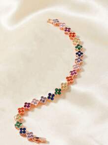 1 pezzo Braccialetto alla moda decorato con fiori e cristalli di zirconia, adatto per le donne da indossare in feste, matrimoni e occasioni formali