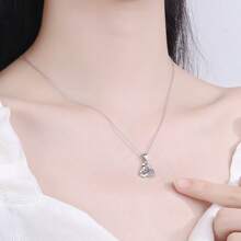 1 Piece 925 Sterling Silver Cubic Zirconia Clover Pendant Necklace, Simplistic, Fashionable, Sweet Girl Style - Gift Box Packaging - Clover Necklace - View 5