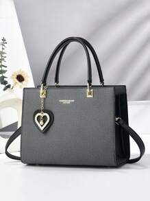 Solidna kwadratowa torba typu tote, klasyczna modna torba na ramię, damska torba dojazdowa z teksturą, duża pojemność torebki, torebka biurowa dla kobiet