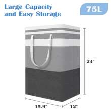 Oaoleer 2pcs Large Laundry Basket, Waterproof, Freestanding Laundry Hamper, Collapsible Tall Clothes Hamper With Extended Handles For Clothes Toys In The Dorm And Family - 3pcs-灰色-75L - 查看 2