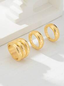 3 件套金属光滑线圈风格中世纪可调节女士戒指套装，时尚珠宝套装，适合春夏季度假穿着，充满活力的配饰 - 簡約優雅款 - 查看 4