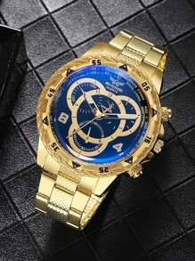 2 件男士精品商务风格休闲石英表经典时尚高端优雅男士手表适合派对和日常 - 金色 - 查看 3