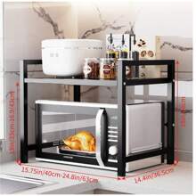 1 件可调节金属微波炉架，可扩展厨柜架子储物架，碳钢微波炉支架，用于厨具和餐具储存 - 黑色 - 查看 4