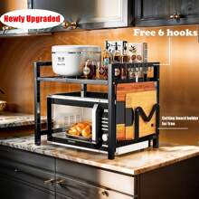 1 件可调节金属微波炉架，可扩展厨柜架子储物架，碳钢微波炉支架，用于厨具和餐具储存 - 黑色 - 查看 13