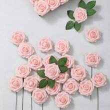10/30/50 bông hồng giả bằng xốp màu ngà có cuống, thích hợp để tự làm bó hoa cưới, trang trí bàn tiệc cô dâu, trang trí bàn tiệc, ngày Valentine và ngày của Mẹ (không bao gồm hộp giấy) - Màu Hồng baby - Xem 5