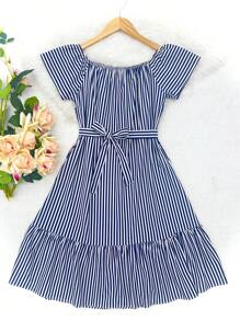 olinka modas Striped  Crepe Dress - Màu xanh hải quân - Xem 1