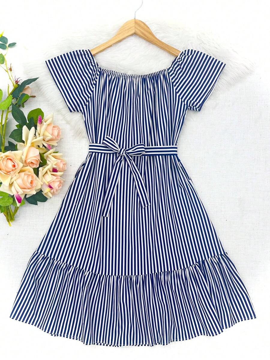 olinka modas Striped  Crepe Dress - Màu xanh hải quân - Xem 1
