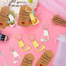 Set Of 30 Gold/Silver Footed Keychain Bottle Openers With Sandbags, Twine, And Thank You Cards For Baby Shower For Guests To Reveal Gender And Party Preferences, Birthday Parties, Gifting Events, Valentine's Day Gifts, Kitchen And Bar Supplies, Party Favors