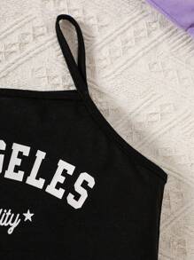 3 件套女童春夏时尚套装：长袖连帽斗篷、字母印花吊带背心和百褶裙，最佳春季返校礼物 - 紫色 - 查看 6