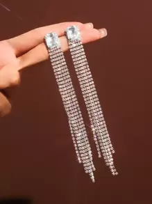 1 par de brincos de cristal com corrente e borla longa minimalistas para mulheres, disponíveis em ouro, prata e várias cores