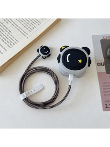 4pcs Cute & Fun UK Designed 20W Fast Charger Accessories Set - Protective Case, Cable Protector Sleeve (Cat Paw/Lightning Dinosaur/Glasses Dog/Astronaut Pattern, Charger Head & Cable Not Included) - Multicolor - View 6