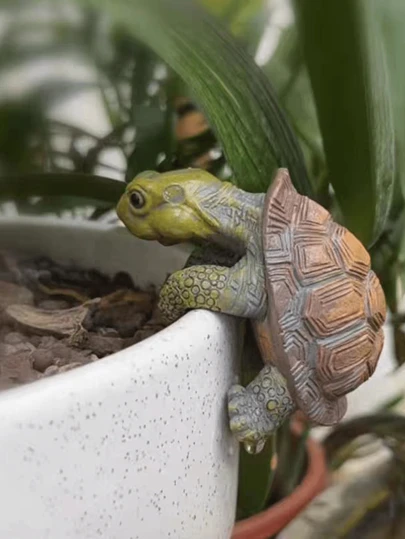 1pc Cute Turtle Decor, Exquisite Garden Decoration, Interesting Turtle Sculpture Suitable For Yard, Lawn, Pond, Outdoor Patio, Balcony, Desk, Home Office, Unique Gift For Turtle Lovers, Weather-Resistant Resin Craft, Mini Landscape Decoration For Fairy Garden, Aquarium, Potted Plants, Adding Fun To Any Corner