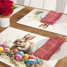 1/4/6/8 Pcs Easter Spring Placemats, Cute Bunny Silhouette & Floral Design, 12"X18" Polyester Table Mats, Suitable For Kitchen, Dining Room And Easter Party Holiday Decor