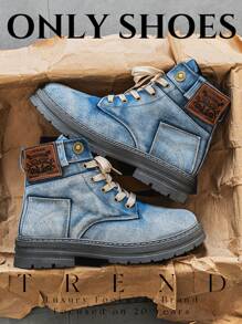 Sneakers alte da uomo a taglie grandi, con suola spessa, denim, di nuova moda, resistenti all'usura, adatte per tutto l'anno, in particolare per la primavera