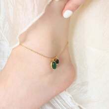MONALLY 18K Gold Plated Ladies Jewelry Versatile Elegant Black Green Asymmetric Glass Pendant Stainless Steel Gold Anklet For Mother&Lover&Birthday Gift Hypoallergenic Accessories Daily Wear - Anklet - View 3