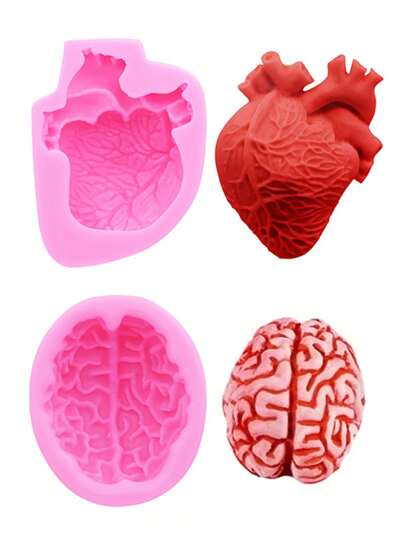 1pc Pink Liquid Silicone Material Silicone Mold, Mini Brain Heart Human Organ Mold, Aromatherapy Plaster Candle Decor Silicone Mold