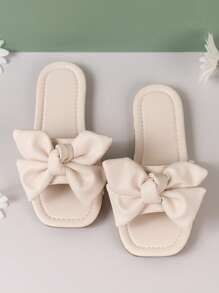 Sandálias rasteiras versáteis e elegantes com detalhes de laço para meninas, estilo resort/ao ar livre no verão