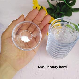 paquete de 5 tazones de mezcla pequeños de plástico transparente - sin olor, sin batería, ideales para spa y salón, aptos para aceites esenciales y cuidado facial, herramientas de salón de belleza | Diseño sencillo | Tazones ligeros