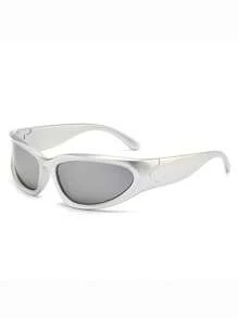 未来主义赛博朋克Y2K银色千年个性化时尚眼镜，男女通用 - 灰色 - 查看 8