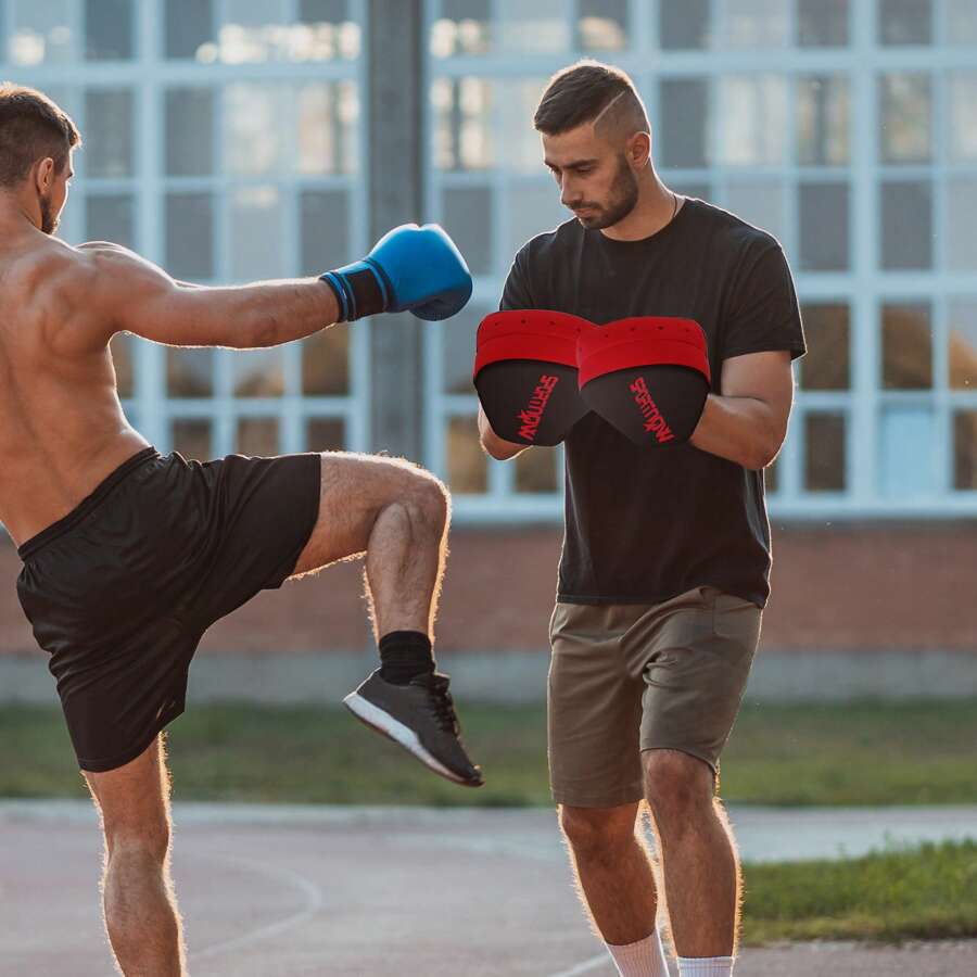 SPORTNOW Manoplas de Boxeo Paos Muay Thai MMA Curvadas para Entrenamiento de Boxeo Boxing Karate Taekwondo Kickboxing Training Almohadilla para Sparring Artes Marciales - Rojo - Ver 1