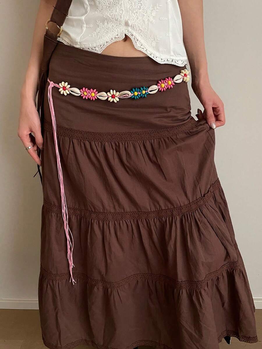 1 件女士多色涤纶波西米亚风彩色木珠、贝壳和花朵编织腰绳夏季、学校 - 彩色 - 查看 1