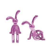 2 件坐姿兔子雕像，高档银质雕塑艺术品，适用于书架、家居客厅、办公室咖啡厅装饰，卡通小雕像，可作为桌面装饰的最佳礼物 - 銀色 - 查看 13