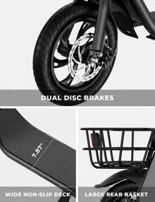 WIND HORSE Electric Scooter With Seat, 20 Miles Range Foldable Electric Scooter For Adults 265LBS Max Load, E Scooter For Commuting With Basket, 20 MPH Max Speed, 12.5" Tires Black